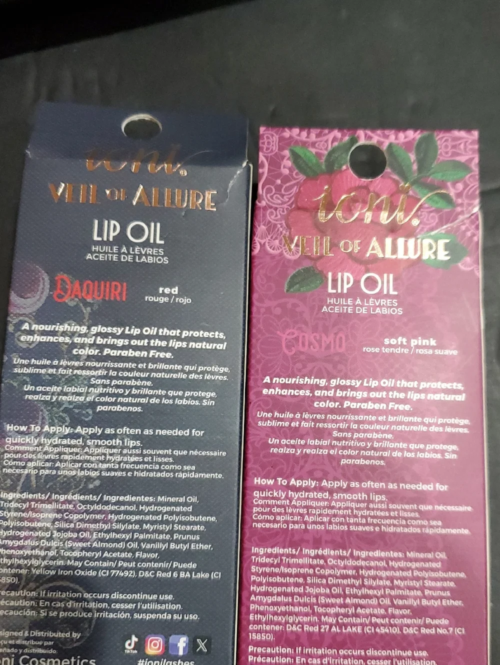 2pack‎ veil of allure sweet almond oil daiquiri red and cosmo soft pink lip oils